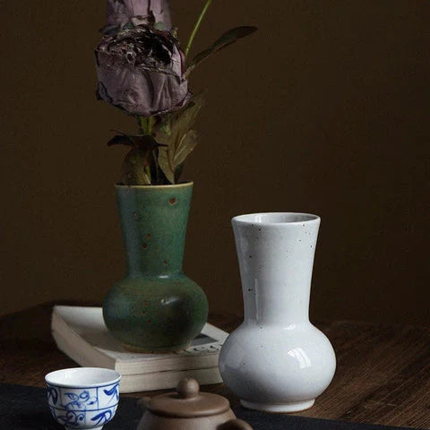 Handmade Ceramic Vase Emerald Green and white